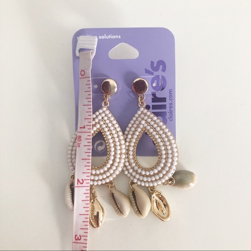 Claire's Gold tone Teardrop Seashell Drop Earrings - Picture 2 of 3